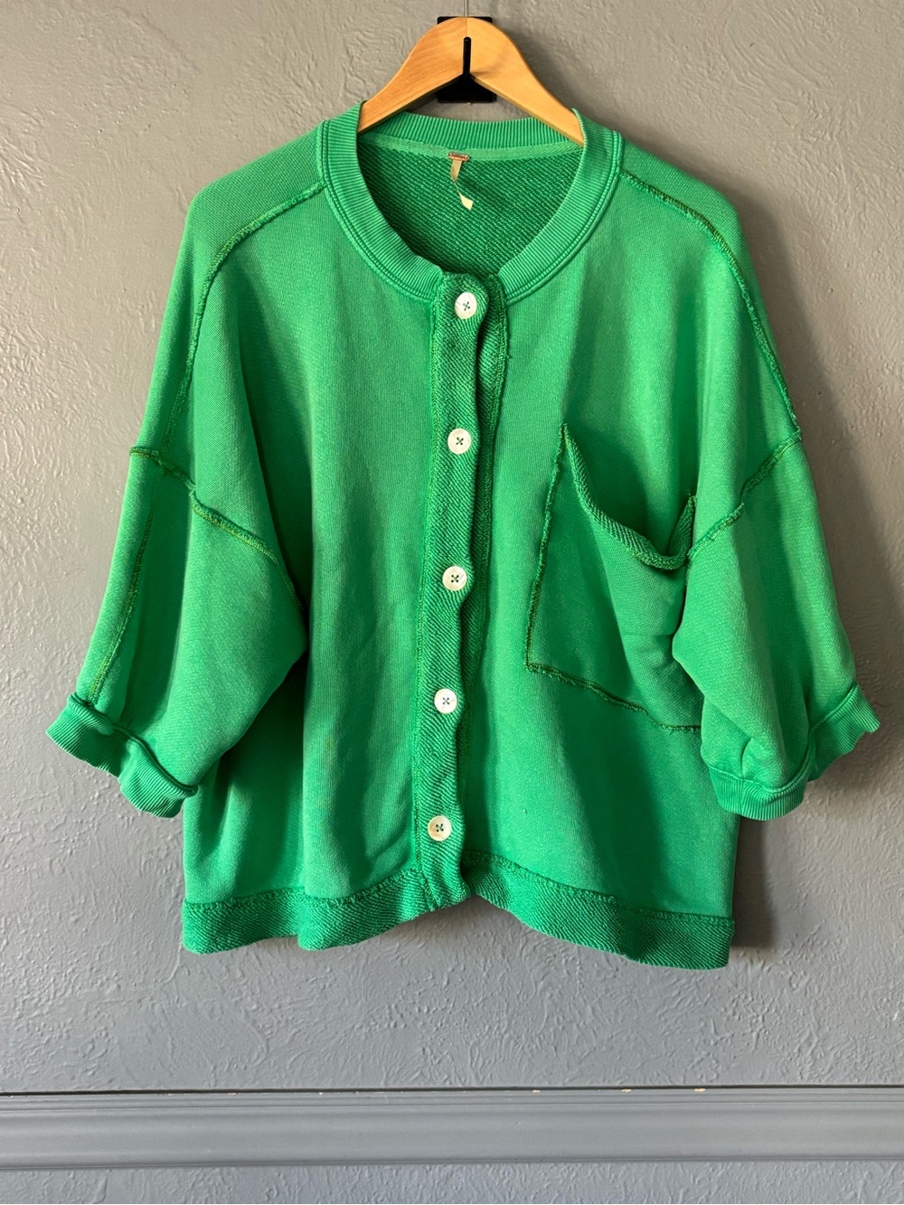 Free People Matilda Cardigan Sweatshirt Green Oversized Button Front L